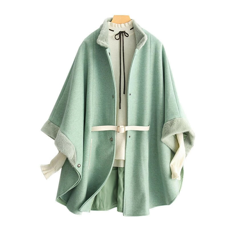 最終在庫ラシャコート 毛襟 マント ゆったり 無地 レディースファッション tbq819