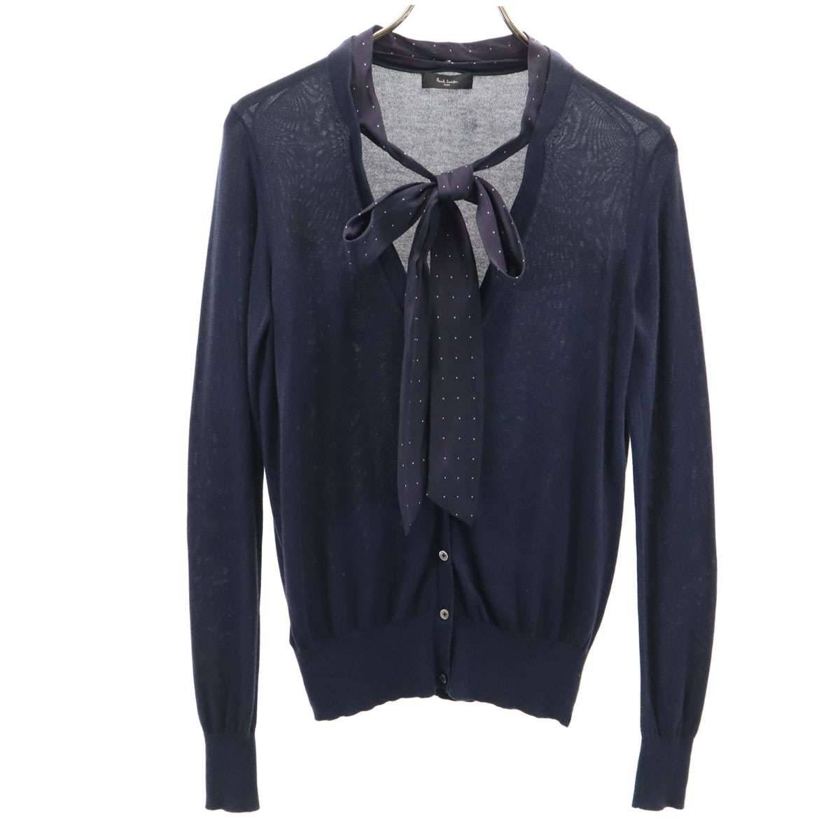 Paul Smith BLACK ポールスミス ブラック 長袖 Vネック ニットカーディガン M ネイビー レディース 古着