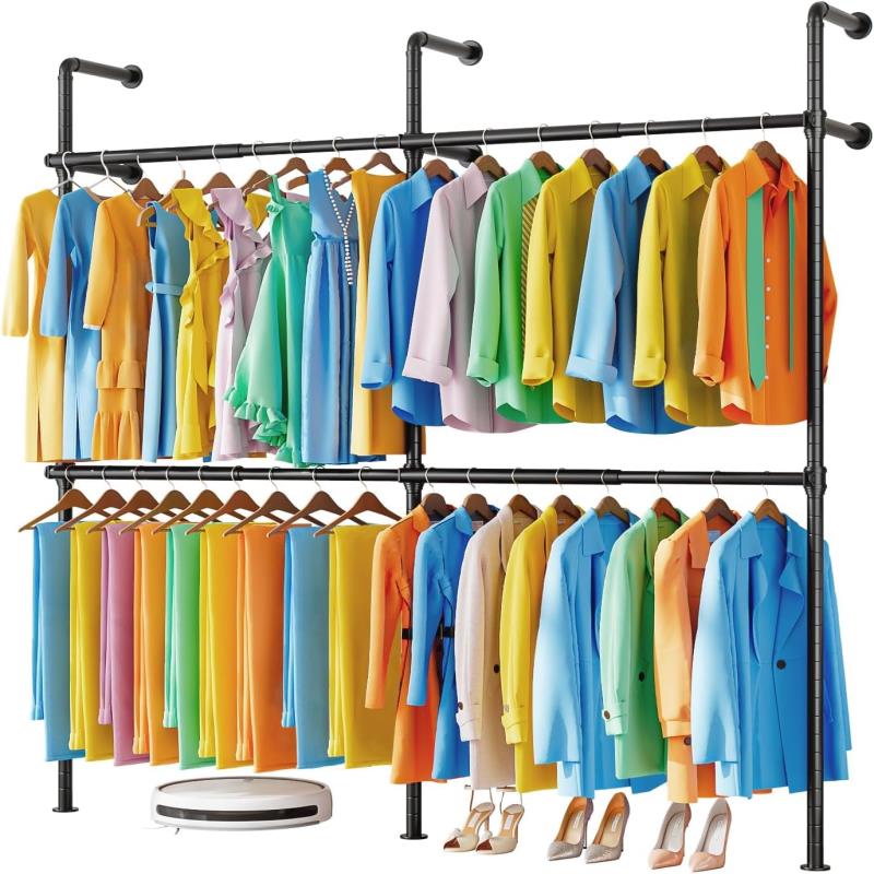 ハンガーラック クローゼット 洋服ラック 工業用パイプ式 伸縮式 大容量 頑丈 幅 219cm×高さ218cm 2段構造 耐荷重200kg 組立簡単 モダンデザイン 衣類収納 おしゃれ ブランド: K
