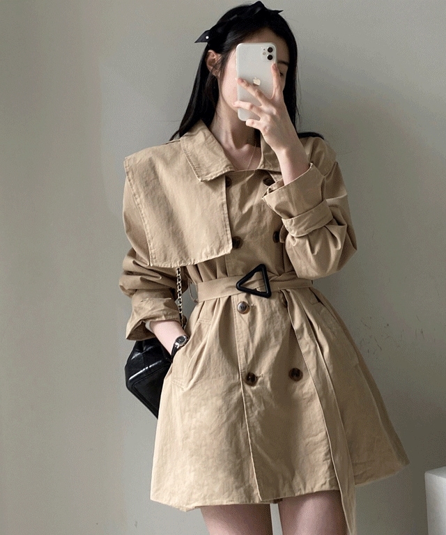 [スタイル芸術/無条件所蔵角]三角 ベルト ミニ トレンチ ワンピース(2color) ピンクラビット