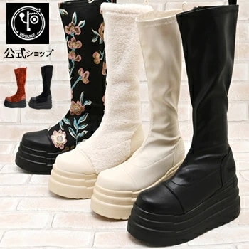 公式SHOP特典キズ補修液付 / ヨースケ 厚底 ストレッチブーツ ロング レディース 歩きやすい 9.5cm厚底ソール