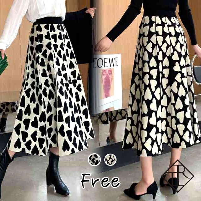 ２点で13o円OFF！【即納】スカート レディース ロング ボトム 大きいサイズ ミモレ ミディアム丈 大人 スカート ロング丈 ラブリー ハート 可愛い お洒落 大人女子 カジュアル 普段使い フェ