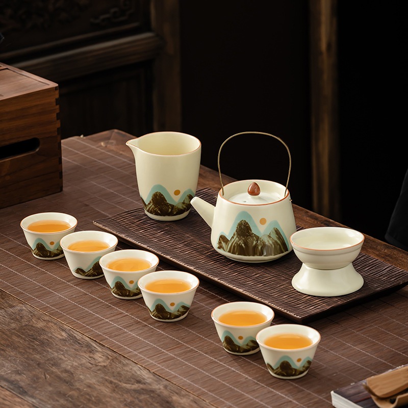 レトロ開錠汝磁カンフー茶器セット軽贅沢家庭用リビング青山ほうじ茶ポットお土産