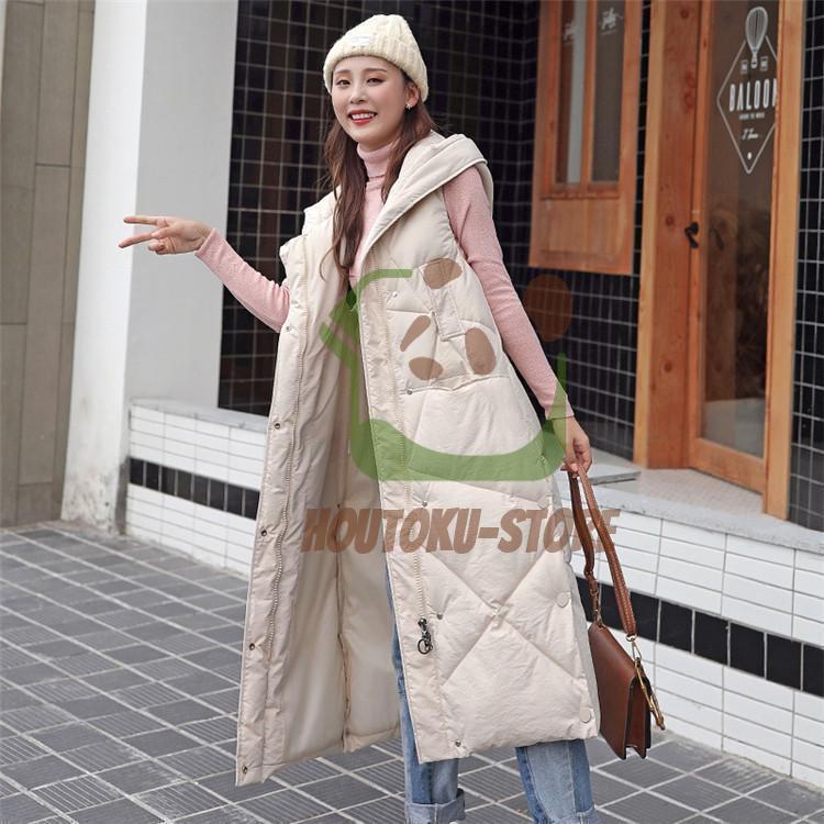値下げ 中綿ベスト ベスト レディース ロング フード付き ダウンベスト アウター 冬 ゆったり 暖かい 防寒 超ロング 体型カバー