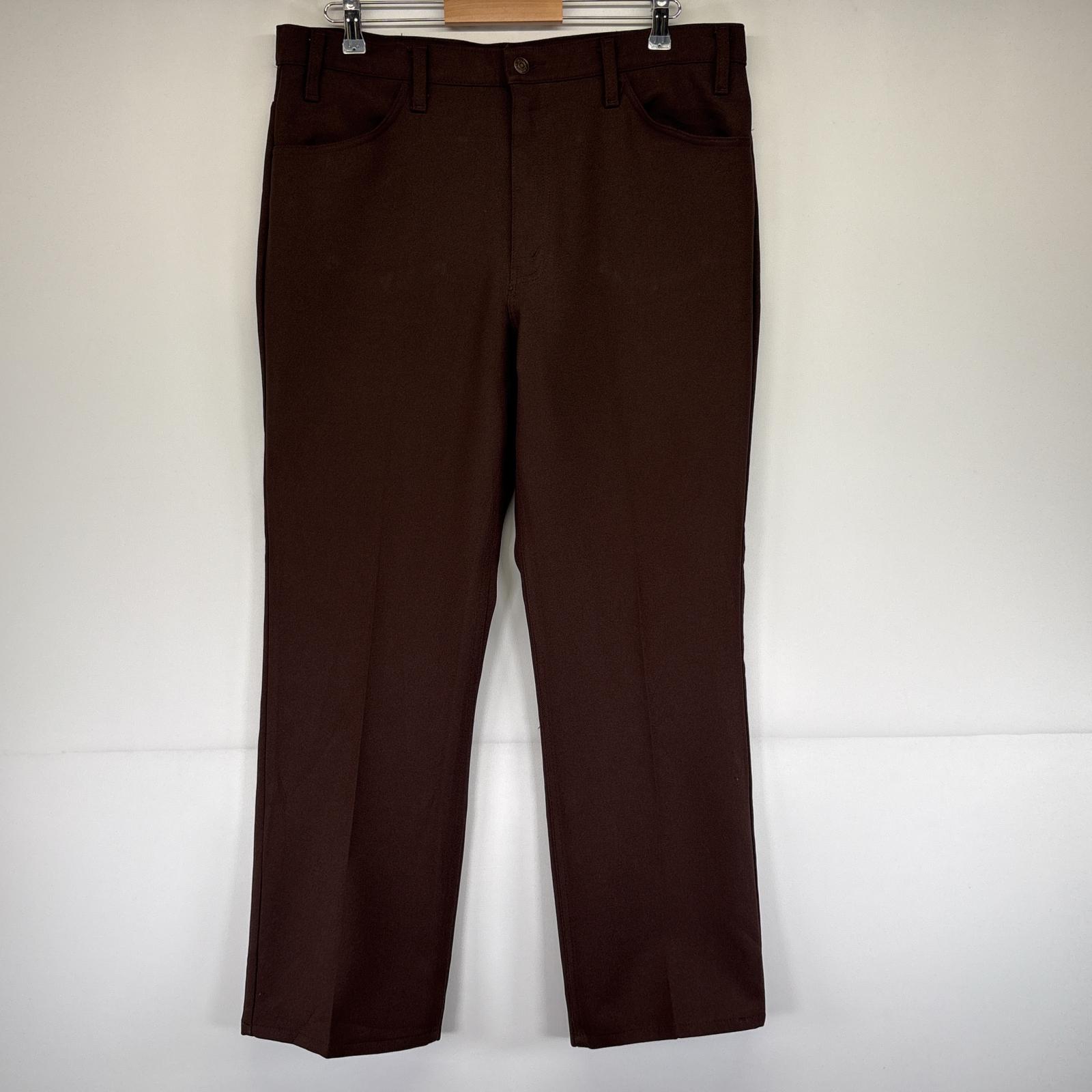 古着 80s/80年代 ヴィンテージ USA製 スラックスパンツ ポリパン ストレート 大きいサイズ SCOVILLジップ w38 L30 ブラウン メンズ