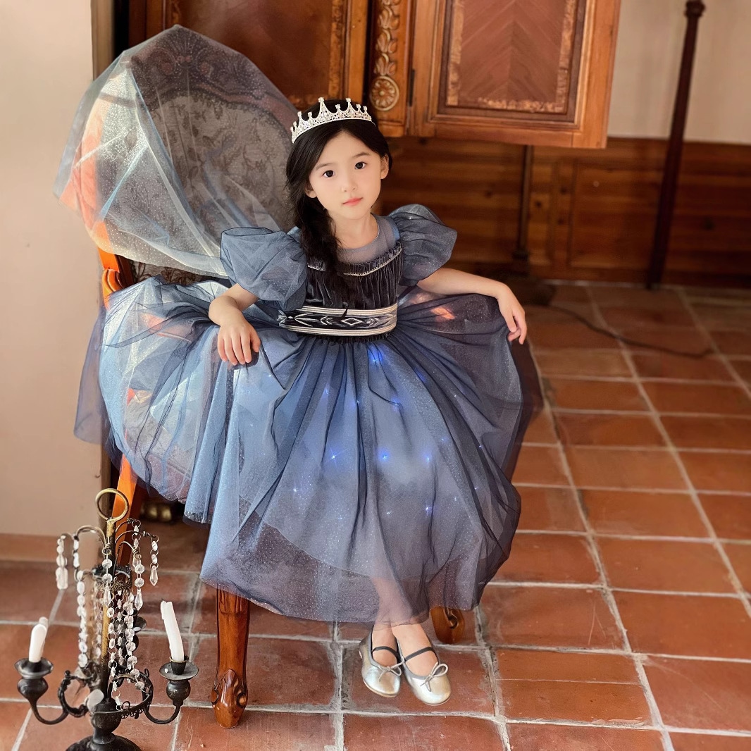 2024新入荷 子供服ガールズレベル 4 漫画半袖プリンセスエルサメッシュドレス誕生日ドレス