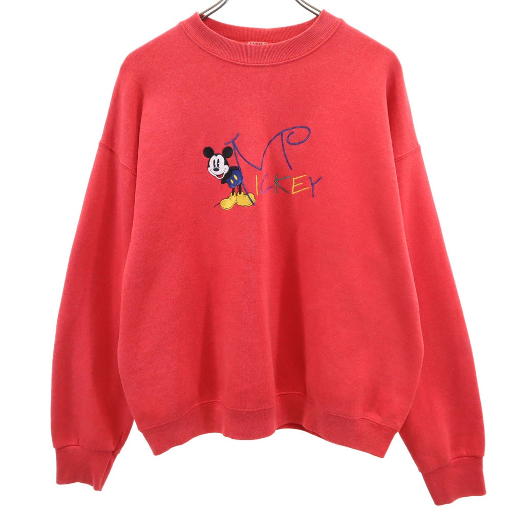 ミッキーアンドコー 90s USA製 オールド 青タグ 長袖 スウェット トレーナー L レッド mickey & co. Disney ディズニー メンズ