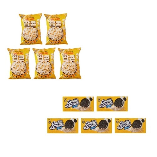 ノーブランドバターソルトポップコーン100g x 5個+クッキークリームサンド744g x 5個学校事務所