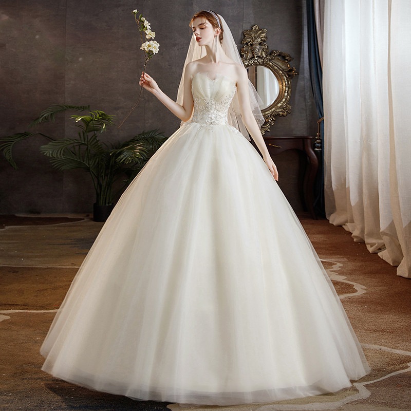 フロアレングスストラップレスフォレストスタイルライトウェディングドレス2024花嫁プリンセスファンタジープチ旅行写真