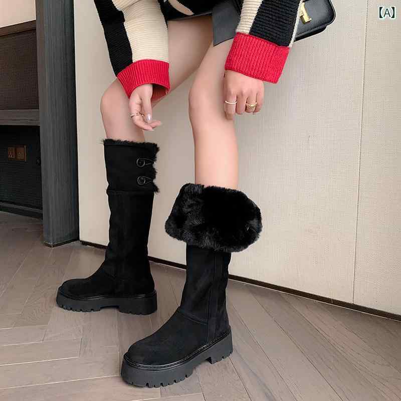 ロングブーツ レディース カジュアル おしゃれ 冬 女性用 レトロ 厚底 ツー ウェア ブーツ 暖かい スノー ブーツ ラウンドトゥ 厚手 ヒール 厚手 ベルベット 膝上 ブーツ