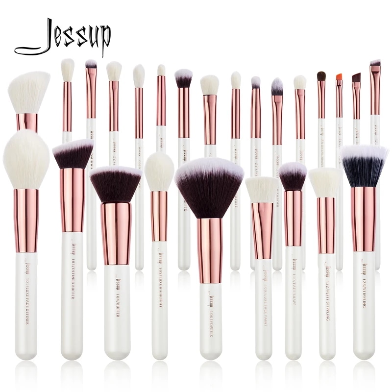 Jessup-プロのメイクブラシ,625個の天然人工毛,蛍光ペン,真珠白t215