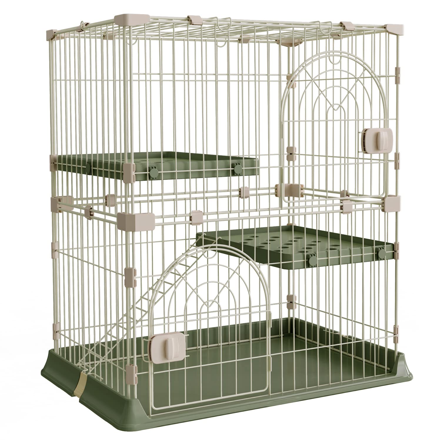 猫ケージ キャットケージ 幅70*奥行43*高さ89cm 猫 ケージ 2段 大型 ペットケージ 折りたたみ ドア付き ワイド扉 多頭飼い 脱走防止 猫ハウス 組み替え自由 組立簡単