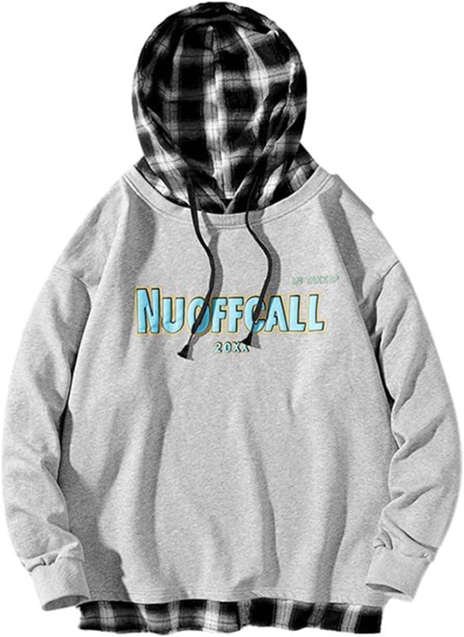 パーカー チェック柄 重ね着風 メンズ アルファベット柄 プリント フルオーバー 長袖 トレーナー スウェット 春服 秋服 ビッグサイズ 気持ちいい 柔ら カジュアル スポーツウェア 散歩 通学 運動