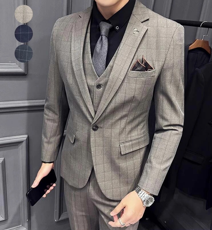 【新品セール 】イギリス風 結婚式スーツ 披露宴 二次会 紳士服 大きいサイズ 3ピーススーツ 細身 新作上下セット 3点セット ジャケット+ベスト+パンツ メンズ ビジネススーツ シングルスーツ ス