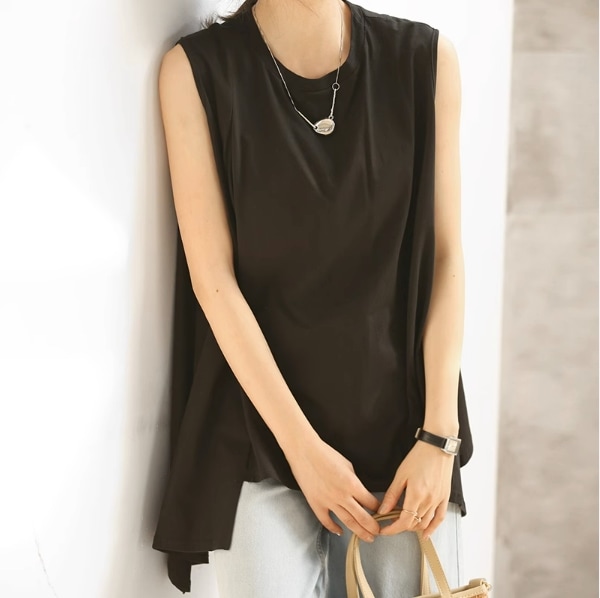 トップス Tシャツ カットソー タンクトップ 袖なし ノースリーブ Uネック ラウンドネック 快適 着心地 大人可愛い シンプル カジュアル 大人 上品 おしゃれ お洒落 大人女子 こなれ感 ラフ