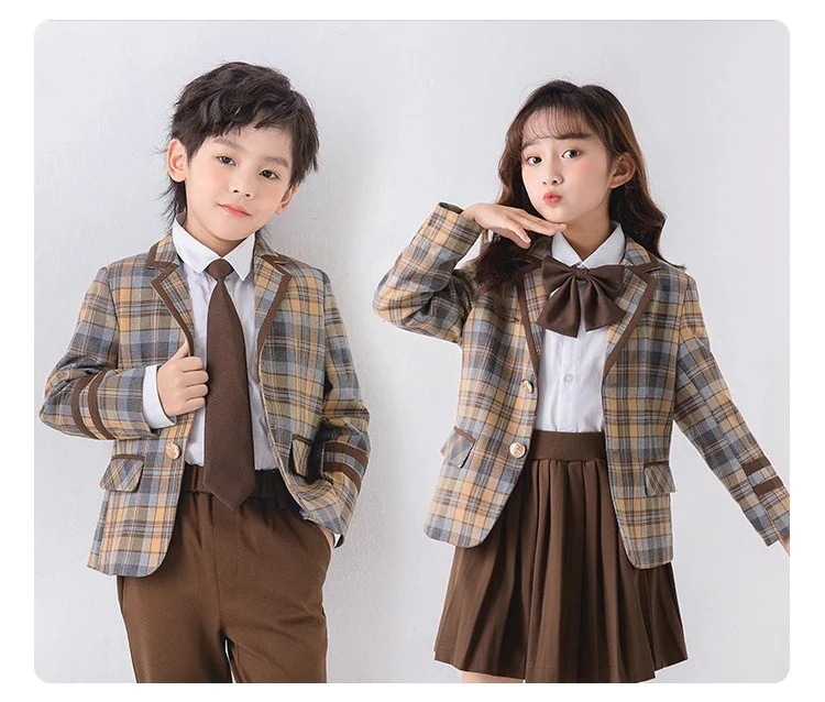 小学生の春と秋のクラス服 英倫学院風制服幼稚園制服 子供用チェックスーツスカートスーツ 子供　スーツ　男の子 入学式　スーツ　男の子 入学式　スーツ　女の子 フォーマル　キッズ フォーマル　女の子