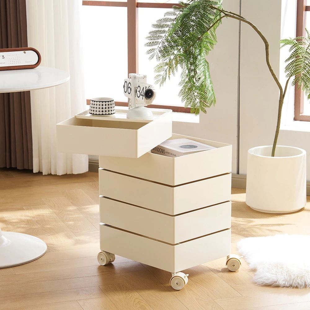 【アイボリー・5段】ワゴン キャスター付き ブレーキ付き おしゃれ トレイ キッチンワゴン 回転式 ベビーワゴン キッチン収納 ラック サイドワゴン キッチン ドレッサー キッチンストッカー