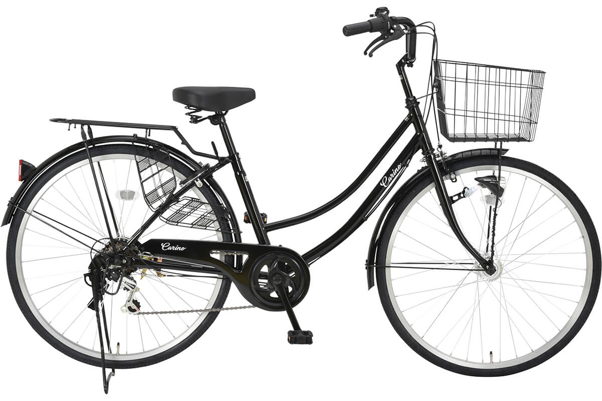 完成品 組立済 自転車 26インチ シマノ製6段変速 LEDオートライト 両立スタンド 大型カゴ 後輪錠 クラス27リアキャリア ドレスガード CR-W266A ブラック 61945
