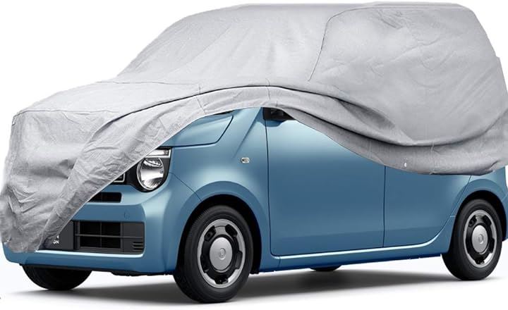車カバー 軽自動車 ボディーカバー 4層構造 N-BOX 裏起毛 防水防塵防輻射紫外線 370x185x175CM プラス シルバー( シルバー, （約）370x185x175CM)