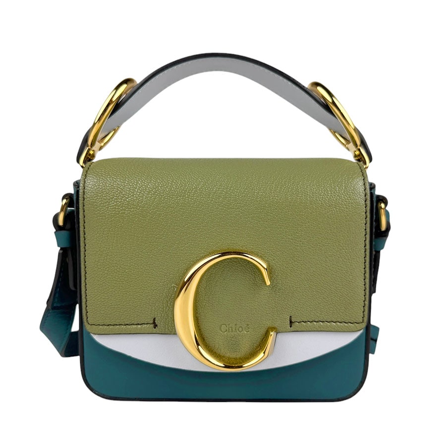 クロエ Chloe ハンドバッグ 斜め掛けショルダーバッグ Chloe C レザー グリーンブルー ゴールド レディース z3796