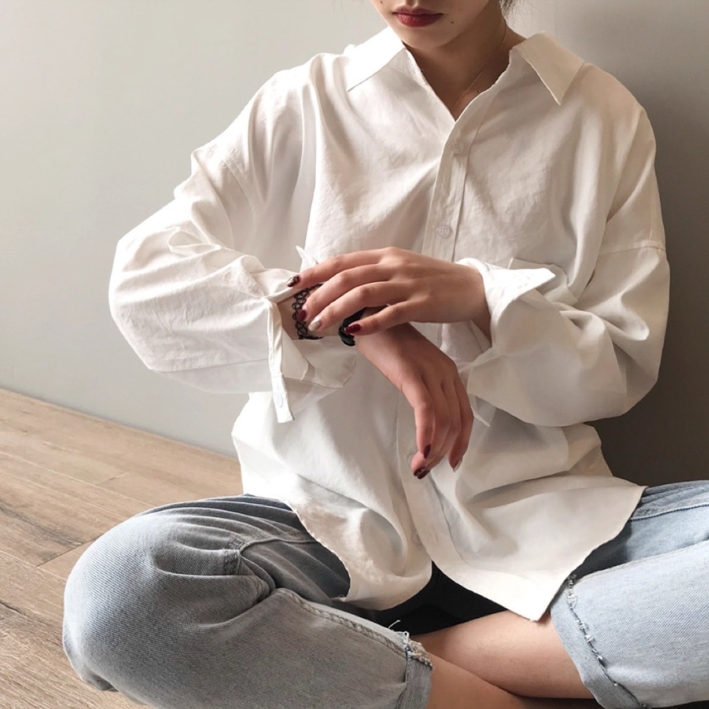 レディース トップス シャツ ブラウス 長袖 ドロップショルダー 襟付き 角襟 切り替え オーバーサイズ ポケット ボタン 切り替えデザイン かわいい 大人可愛い シンプル カジュアル 上品 こなれ感