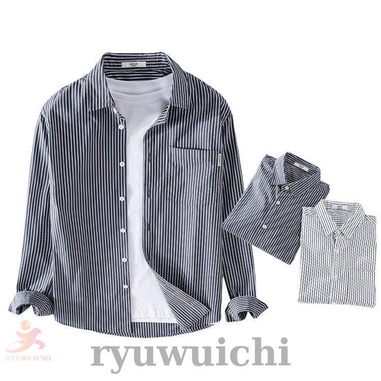 シャツ メンズ ストライプシャツ カジュアルシャツ トップス 長袖 細身 ビジネス 通勤