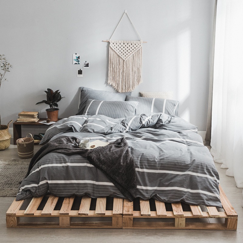 ボーダー柄 寝具カバーセット 綿100％ 3点 4点 布団カバー ベッドカバー シングル セミダブル ダブルサイズ マットレスカバー ストライプ ボックスシーツ フラットシーツ ゴム付き ズレ防止ヒモ