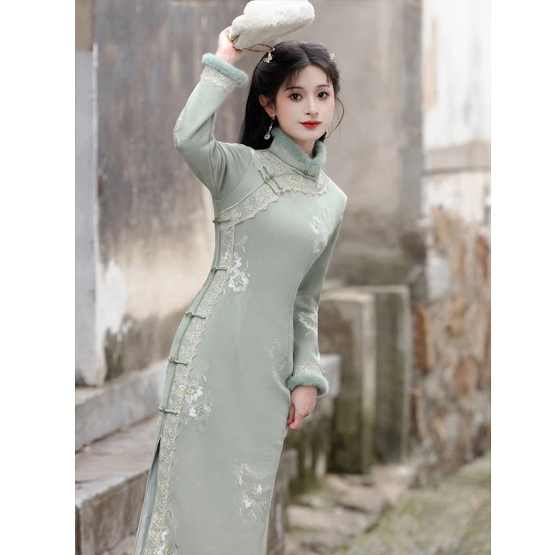 ワンピースドレスドレス冬のチョンサムプラスベルベット改善若い女の子のスタイルの毎日のウェアラブル冬は仕事に着用できます