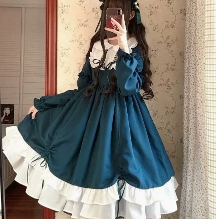 デザイン ワンピース ロリータファッション 膝丈 長袖 ドッキング リボン デザイン 美ライン ニュアンス ベルト かわいい 大人可愛い きれいめ シンプル カジュアル 大人 上品 おしゃれ お洒落 5,886円