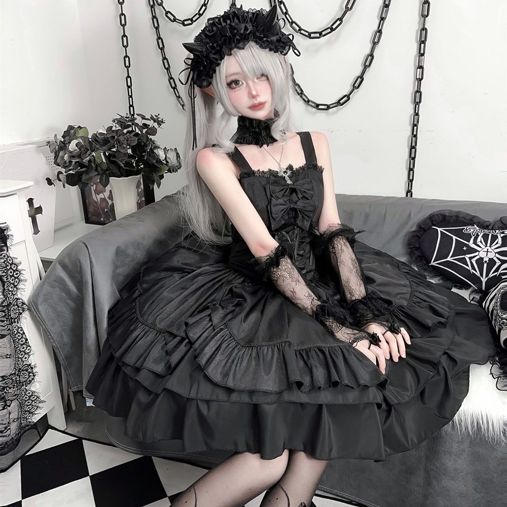 【神北jk】オリジナル蝶官lolitaゴシック少女暗い夜の法則暗黒風ローリ高腰洋服