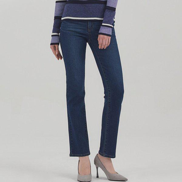 女性ライクラ ストレートフィット デニム _ネイビー