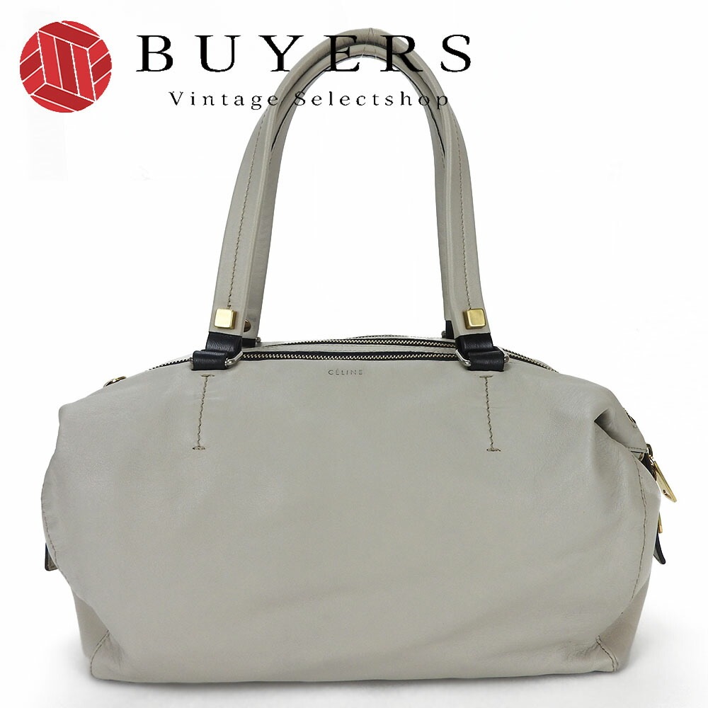 中古 セリーヌ ハンドバッグ 肩掛け マリーヌ スモールボストン レザー ライトグレー カジュアル 普段使い ゴールド金具 レディース 女性 166393FTS CELINE Hand Bag bos