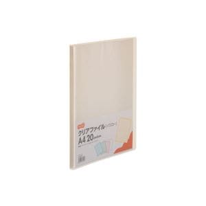 （まとめ） TANOSEE クリアファイル A4タテ20ポケット 背幅14mm イエロー 1セット（10冊） 10セット