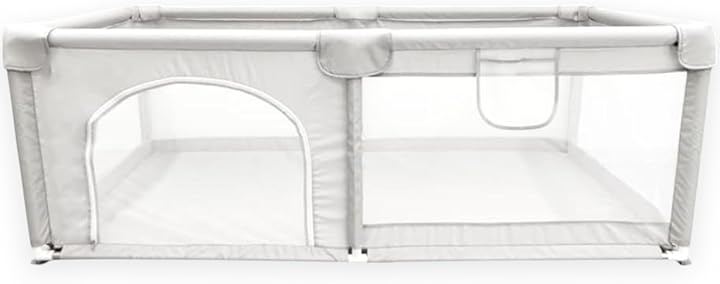 ベビーサークル Hugmuu 長方形 180cmx90cm コンパクト スリム メッシュ 扉付き プレイヤード 自立式 ベビーゲート フェンス 滑り止め (ホワイト, 180x90)