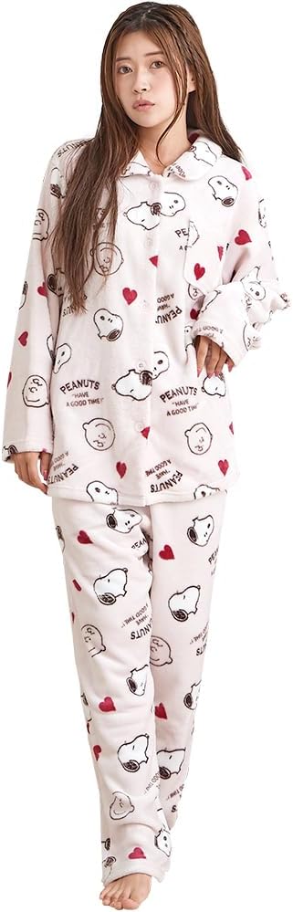 [Luanna Jena] スヌーピー ルームウェア レディース パジャマ 部屋着 ふわもこ 長袖 上下セット 誕生日 プレゼント ギフト QWSN03