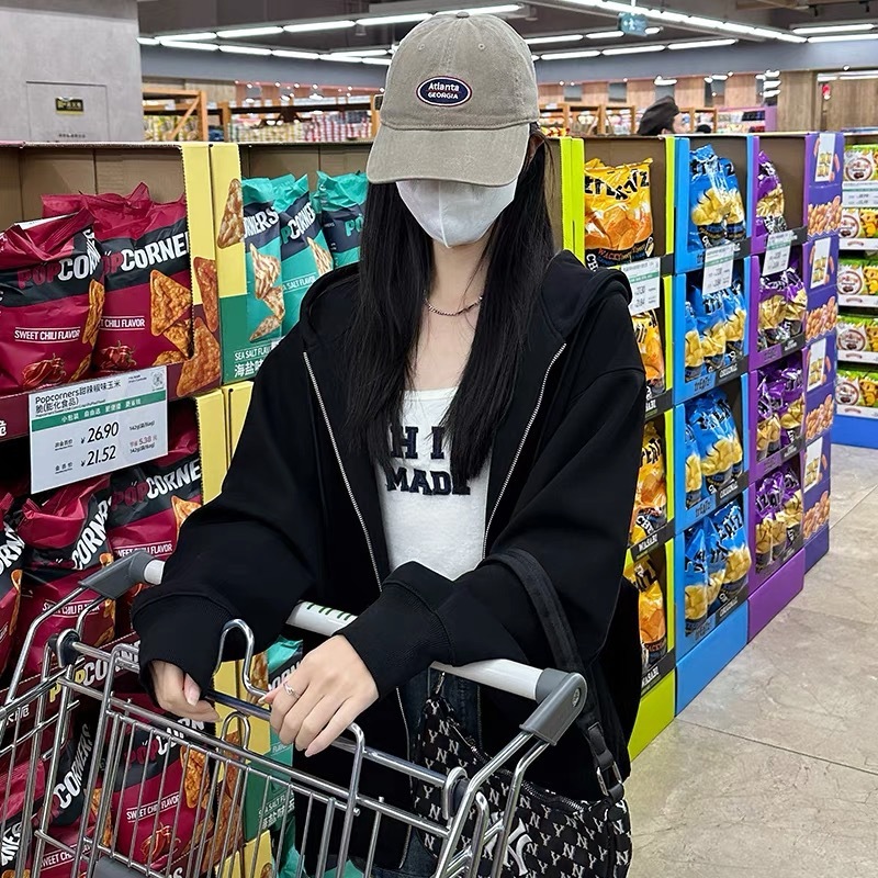 人気商品であるレディース用ジップアップフード付きスウェットシャツゆったりとしたフィット感細身のスタイル新着トレンディなアメリカンスタイルのカーディガントップ