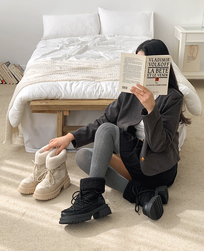 [MILOVANY] デクレアブックルファー起毛アンクルブーツ5cm