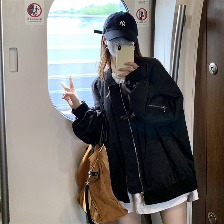 韓国ファッション スリム 特大版型 BF風 レトロ 野球服 コート 快適である ゆったりする ジャケット