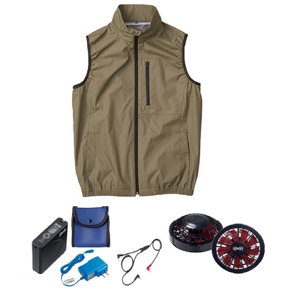 KU92140空調服 ポリ製 遮熱 立襟 ベスト FAN2200BR/LISUPER1 カーキ緑3L