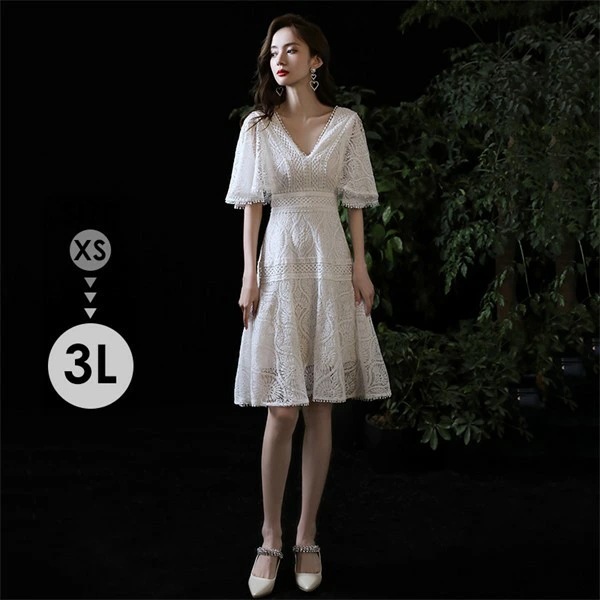 ドレス 大人 ピアノ発表会 ドレス 演奏会 膝丈 結婚式 大きいサイズ パーティードレス 袖あり ファスナー 膝丈ドレス ショート丈ドレス お呼ばれ 20代 30代 可愛い da052c6c6m6