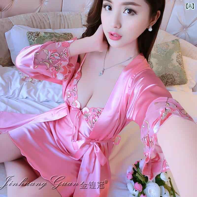 パジャマ　レディース　上下 魅惑的 ナイトドレス 冷感 春秋 薄手 スタイル ネット パジャマ シルク 夏 ナイトガウン ファッション スリング ホームウェア ツーピース セット