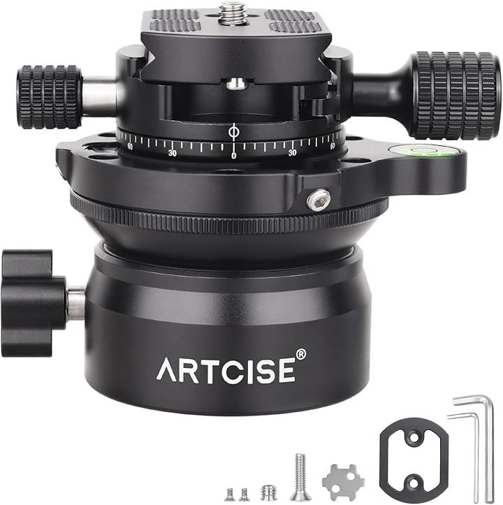 レベリングベース 三脚水平雲台+パノラマパンキット アルミ合金 速くて水平調整 三脚ヘッド +15/-15傾斜範囲 360度全景撮影プレート 最大耐荷重10キロ