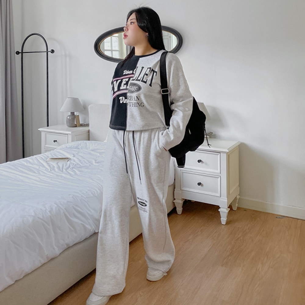 (JSTYLEのイーブレット) イーブレットローズズリ起毛レタリングワイドバンディングパンツ Jスタイル