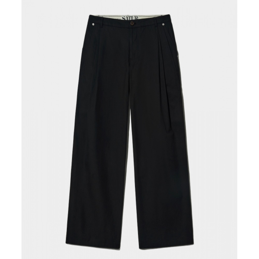 SATUR ビニャーレスツータックワイドチノパンツクラシックブラック