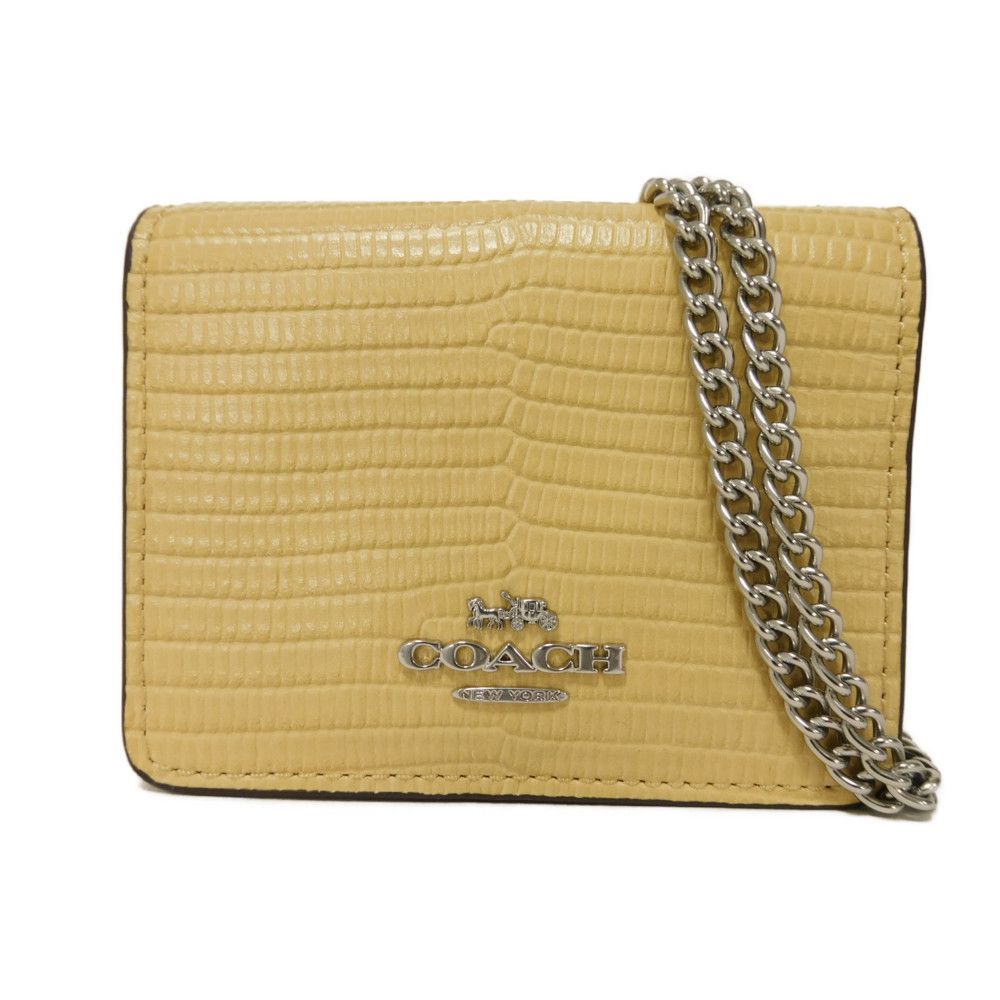 【中古】 二つ折り財布 リザード 2WAY カードケース コインケース 未使用 チェーン ミニ ウォレット ロゴ メタル CR372