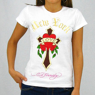 ED Hardy Womens 　エドハーディー　レディース　ゴシック　スクリプト　クロス　オブ　ラブTシャツ