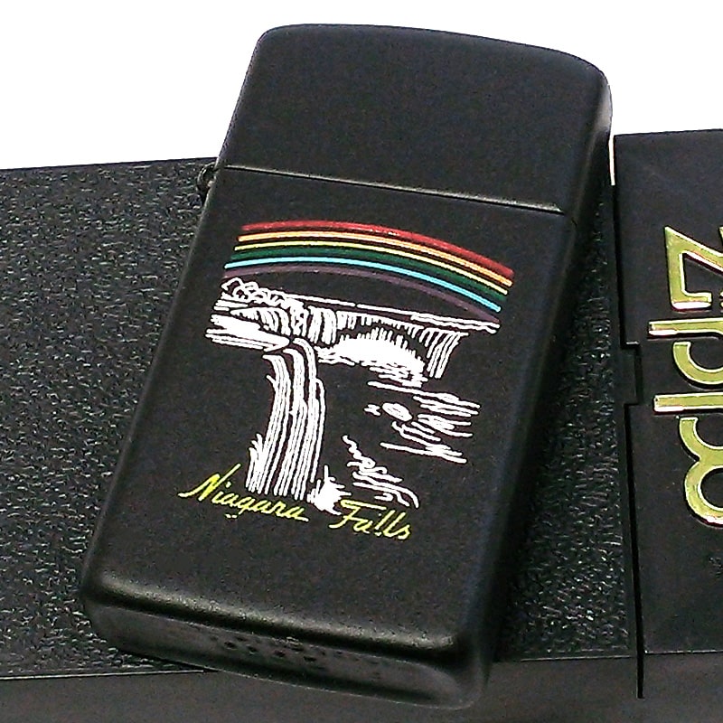 ZIPPO ライター スリム ジッポ カナダ製 ナイアガラフォールズ 1999年製 オンタリオ製 ビンテージ 滝 レア 廃盤 マットブラック おしゃれ 虹 未使用品 絶版 ヴィンテージ メンズ