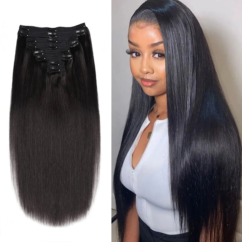 人間の髪の毛のエクステンションのクリップストレートヘアピース自然で厚いシームレスな肌横糸14-26インチ