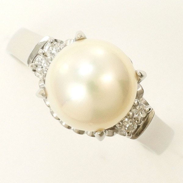 PT900 プラチナ リング 9.5号 パール(真珠) 約8mm ダイヤ 0.05 中古