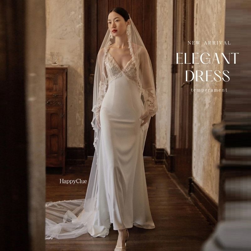 花嫁 ウェディングドレス Vネック セクシー バックレスドレス パーティードレス 結婚式 海外挙式 花嫁ドレス 二次会ウエディングドレス エンパイア 前撮り ドレス 白 ワンピース レディース ブライ